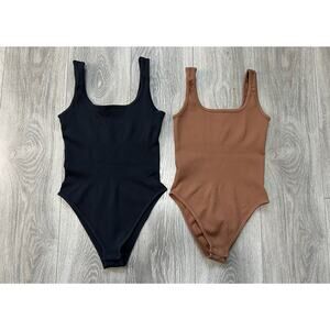 2pc Women's Seamless Ribbed Square Neck Bodysuit Size Small